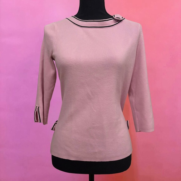Vintage Y2K Sandra King Pink Knit Top w Black Button Details - Size Small - Picture 2 of 9